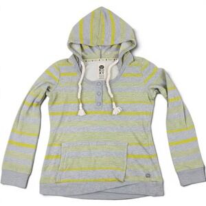 Roxy Womens Striped Hoodie Grey Lime Green Button Placket Size M